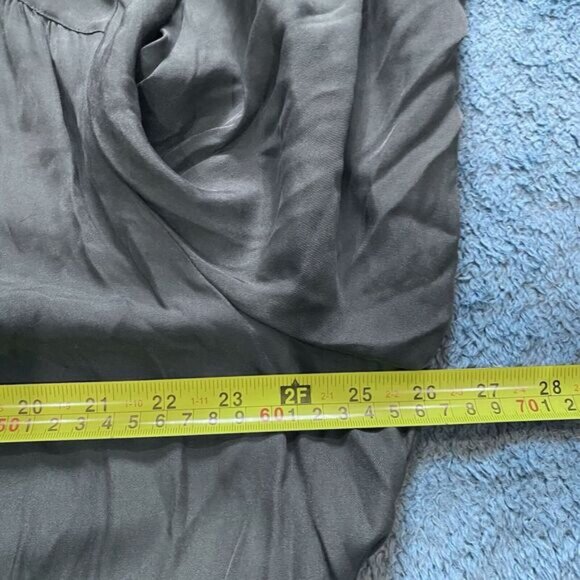 VINCE Women's  Silk Mandarin Collar Button Down Shirt XL Green Belt Pockets - Picture 5 of 10